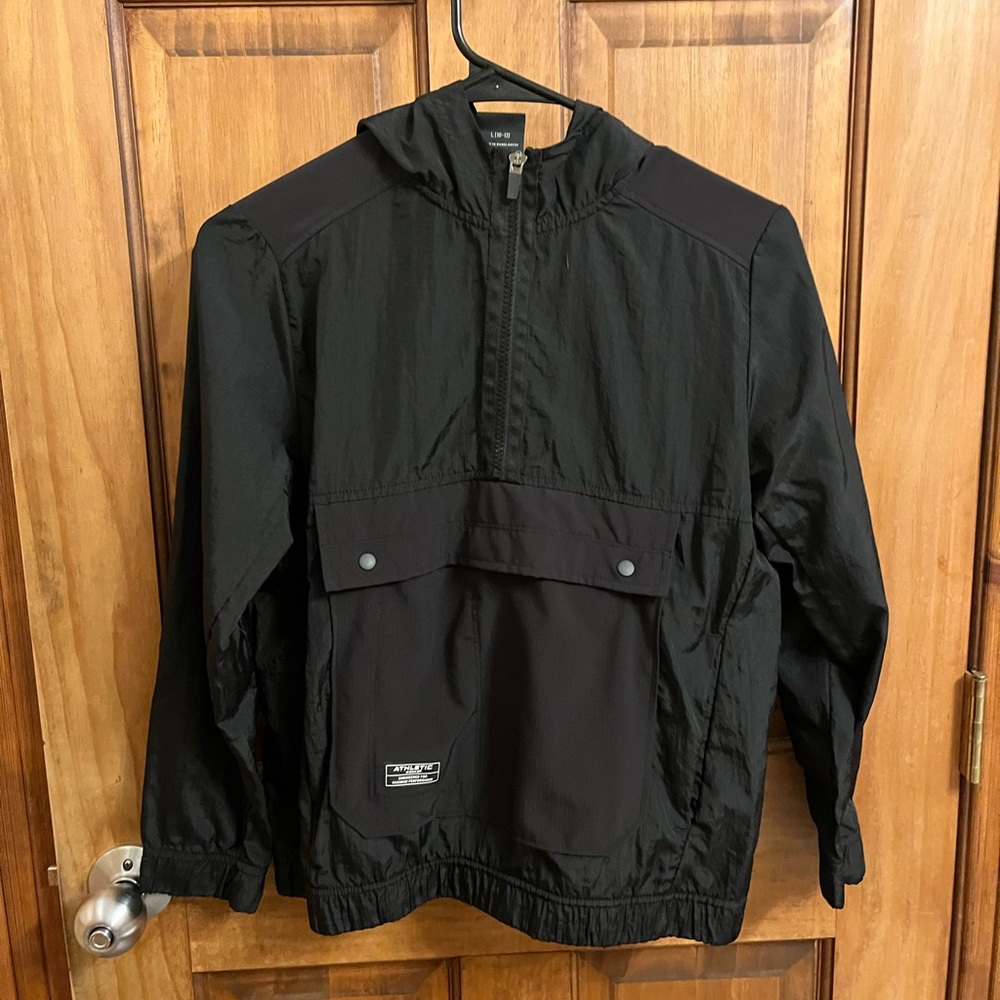 Athletic Black Windbreaker Hoodie Jacket